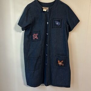 Vintage Ladies Large On The Rocks California Button Up Denim Dress. Nautica.